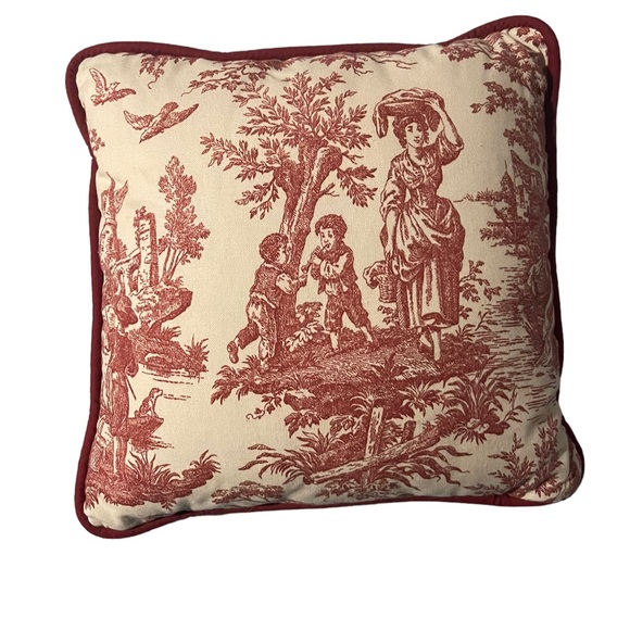 Red Toile removable and washable throw pillow case for a 20” by 20